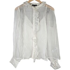 J. Crew Ruffle button-up shirt in crinkle chiffon in‎ Ivory 6 NWT
